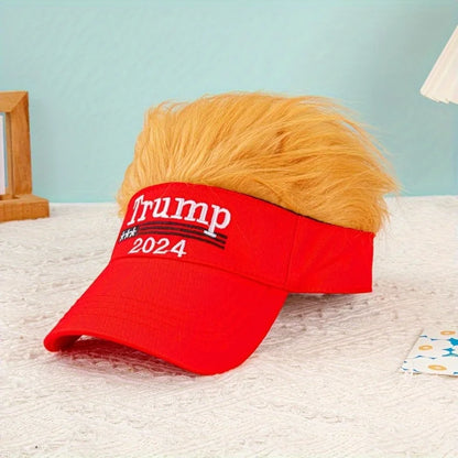 Trump 2024 Hat with Hair | Adjustable MAGA Hat for Men & Women | Fun & Functional Sun Protection