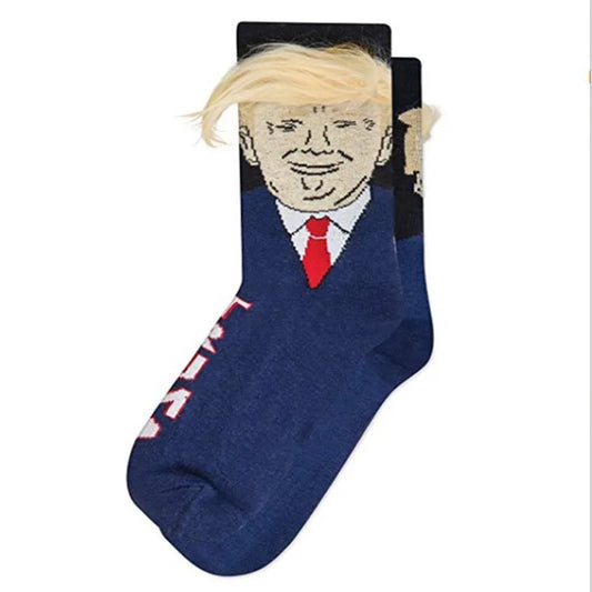 Funny Donald Trump Socks with 3D Fake Hair