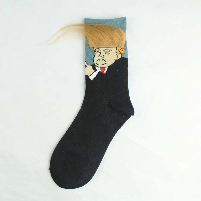 Funny Donald Trump Socks with 3D Fake Hair