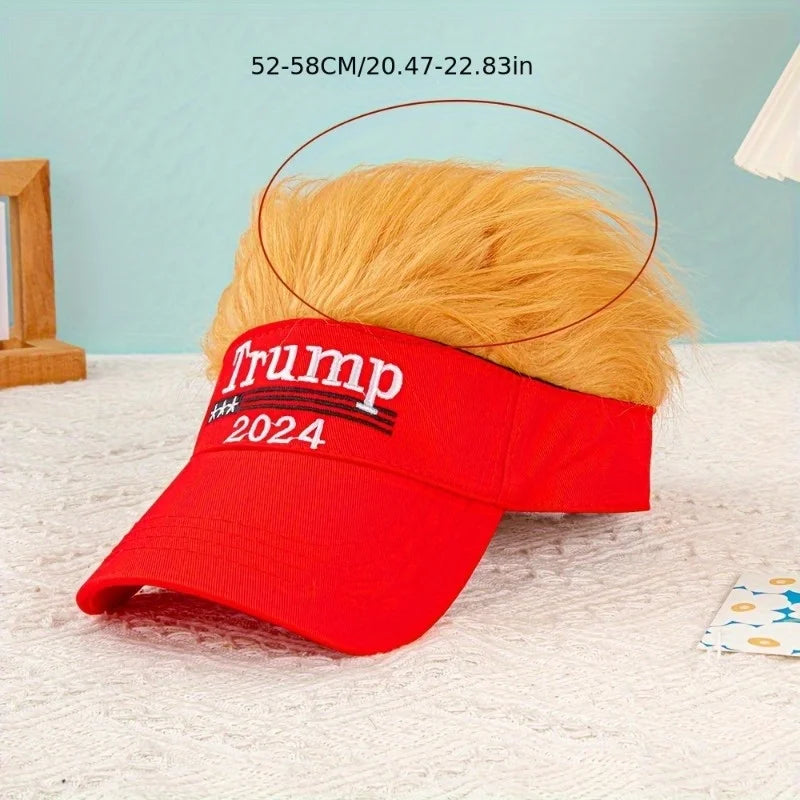 Trump 2024 Hat with Hair | Adjustable MAGA Hat for Men & Women | Fun & Functional Sun Protection