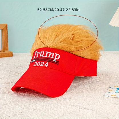 Trump 2024 Hat with Hair | Adjustable MAGA Hat for Men & Women | Fun & Functional Sun Protection